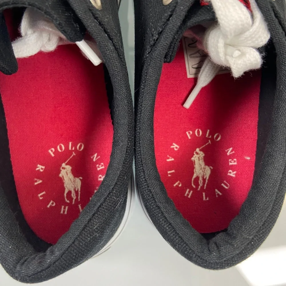 Polo Ralph Lauren Boys 5 Black Canvas Faxon Low Sneaker Pony Logo NWOB Preppy‎